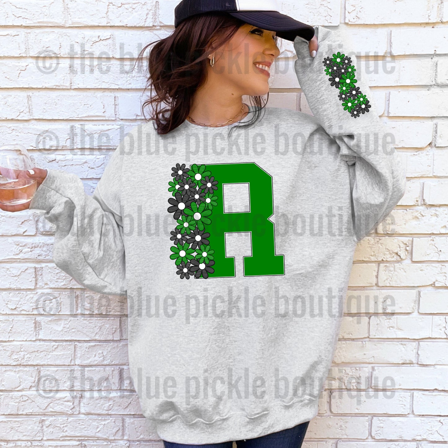 Floral School Letter sweatshirt - matching sleeve