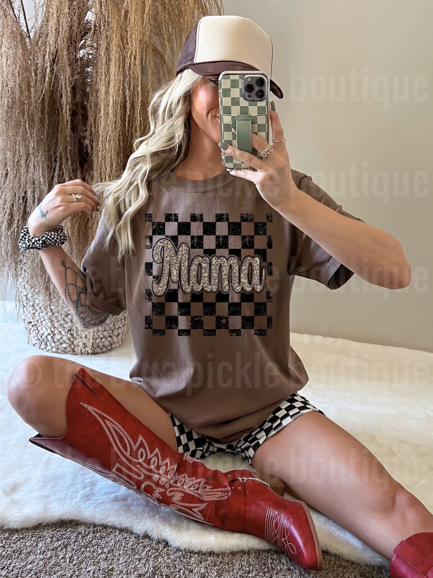 Checkered Mama Tee