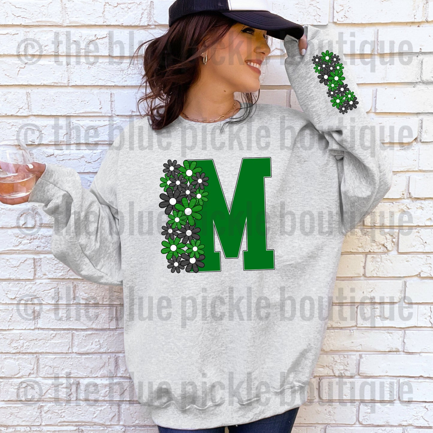 Floral School Letter sweatshirt - matching sleeve