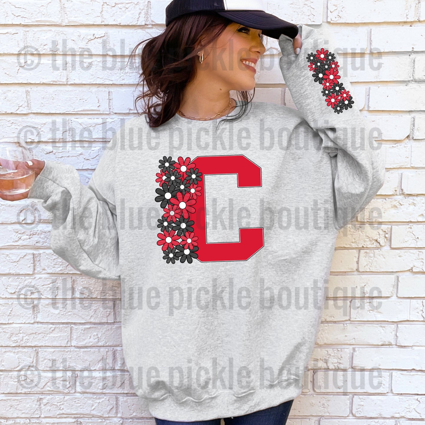 Floral School Letter sweatshirt - matching sleeve