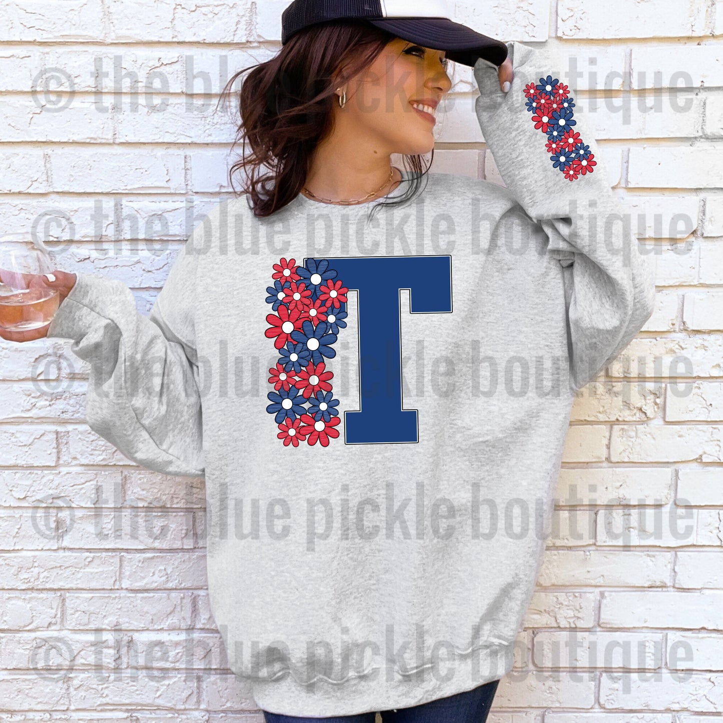 Floral School Letter sweatshirt - matching sleeve