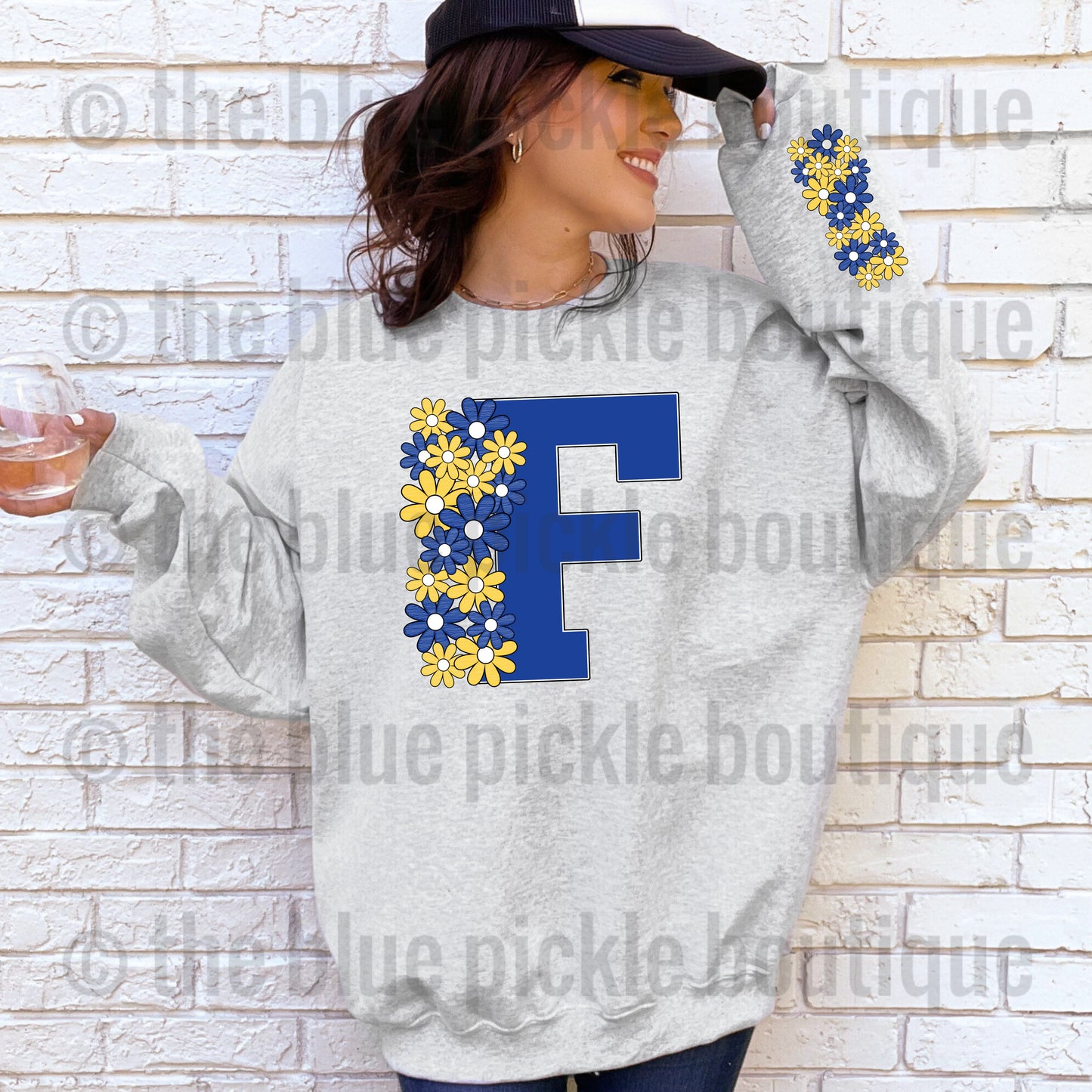 Floral School Letter sweatshirt - matching sleeve