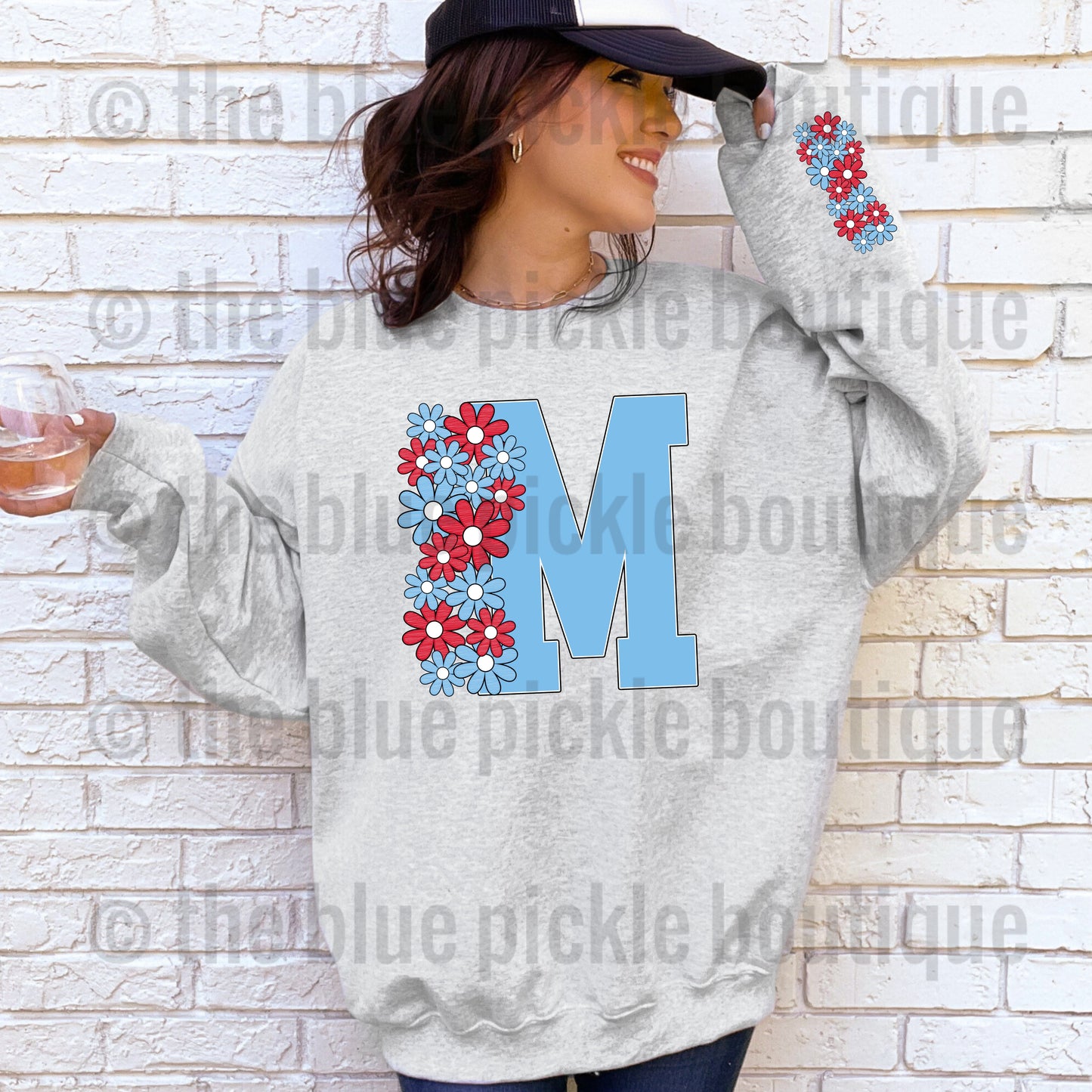 Floral School Letter sweatshirt - matching sleeve