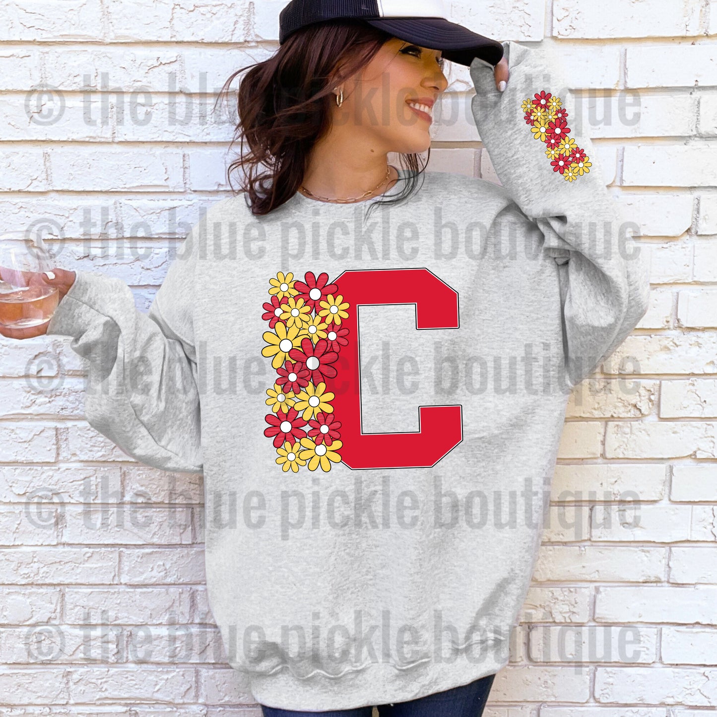 Floral School Letter sweatshirt - matching sleeve